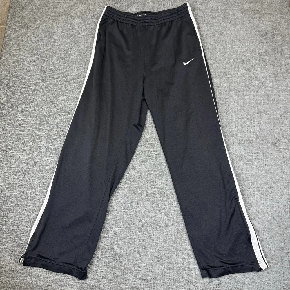 Vintage Nike Basketball Pants Mens Large‎ Black Ankle Zip Y2K Track Joggers